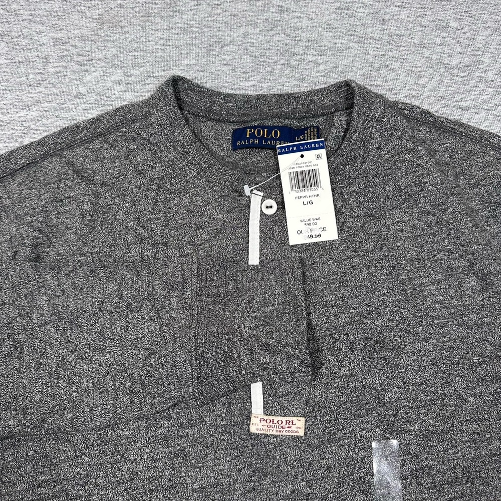 Polo Ralph Lauren Shirt Mens Large Gray Pepper Henley Long Sleeve Outdoor NEW